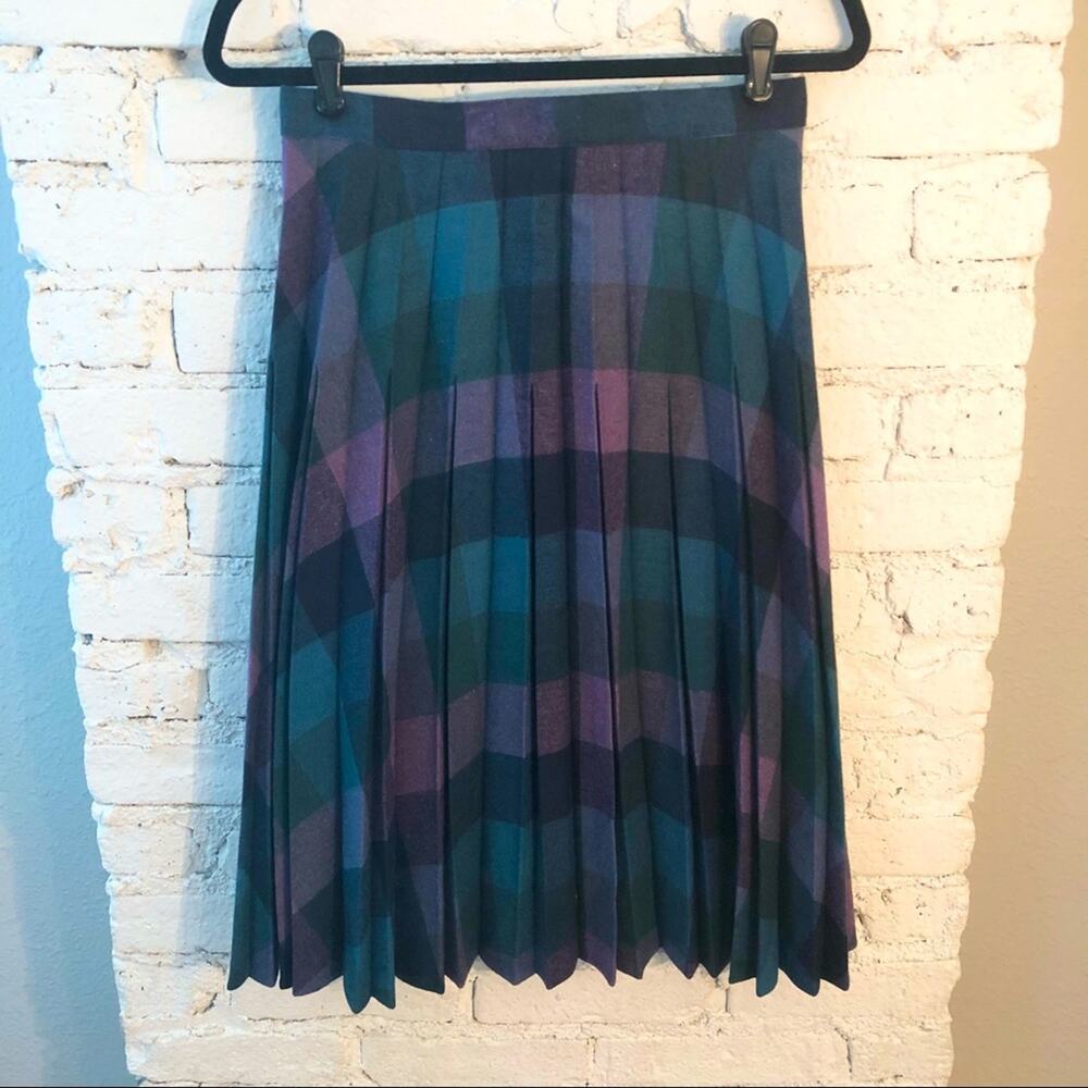 Vintage Wool Pleated Plaid Skirt